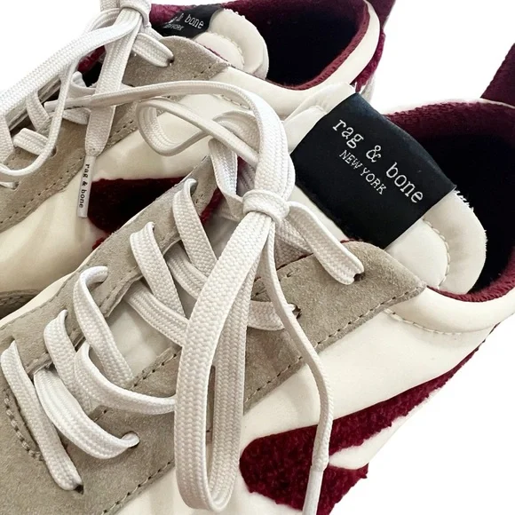 rag & bone Retro Runner Low-Top Sneakers Cream Burgundy size 10 - Picture 4 of 13